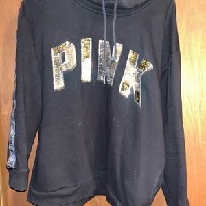 Black Hoodie with Gold and silver reversible Sequin Lettering PINK